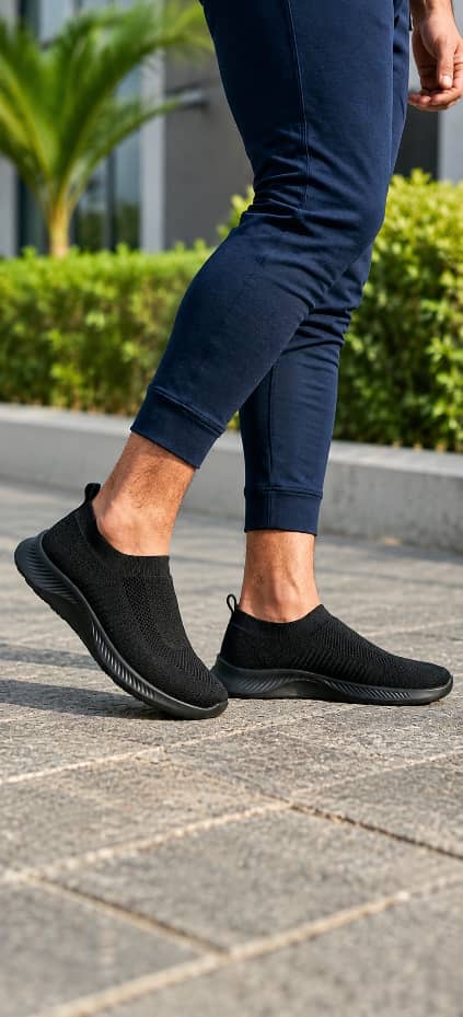 Men Breathable Slip-On Knit Sneakers - Black*